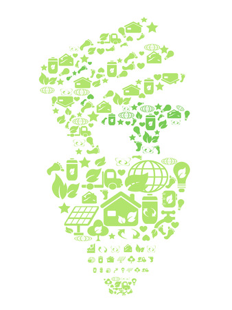 green light bulb filled with eco iconsのイラスト素材