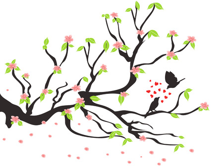 loving birds on the spring plum treeのイラスト素材