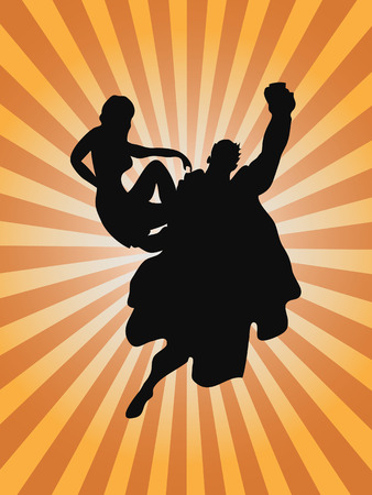 superman and beauty on the sunray backgroundのイラスト素材