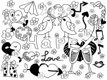 black doodle background for Valentine's Dayのイラスト素材