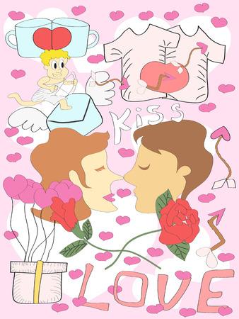 colorful doodle cartoon drawing for Valentine's Dayのイラスト素材