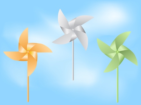 the background of paper windmill in blue skyのイラスト素材