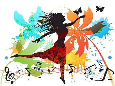 a woman dancing in the springのイラスト素材