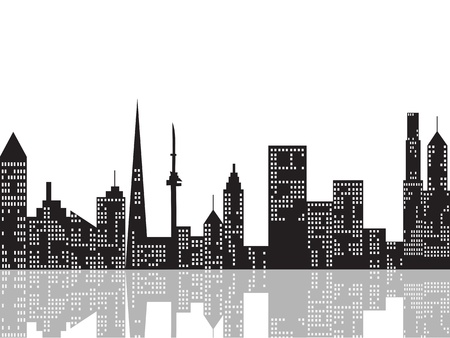 cityscape at night and its reflection on riverのイラスト素材