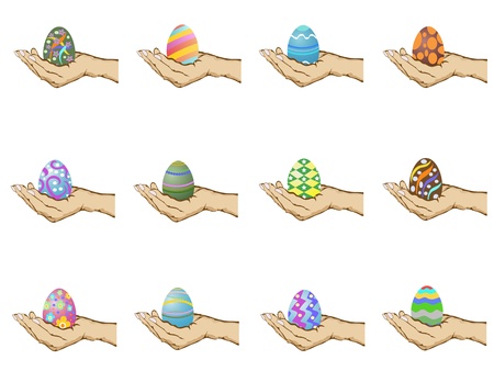 hand holding colorful easter eggs のイラスト素材