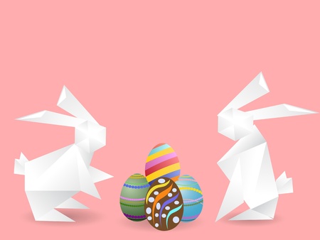 the background of paper rabbits with easter eggs for easter designのイラスト素材