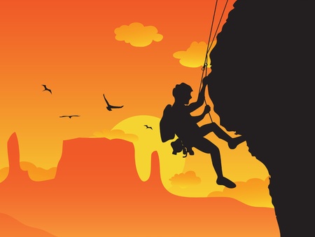 a man doing rock climbingのイラスト素材