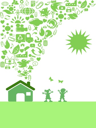 the background of green Eco icon house のイラスト素材
