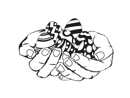 sketch of hands holding easter eggsのイラスト素材