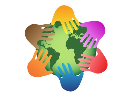 the symbol of color hands on world のイラスト素材