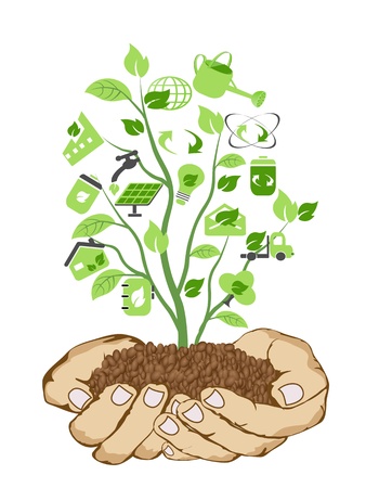 the background of hands holding green iconsのイラスト素材