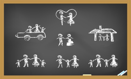 doodle happy family on blackboardのイラスト素材