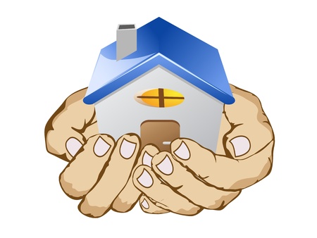 hands holding house on white backgroundのイラスト素材