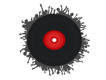 creative background of people around the black recordのイラスト素材