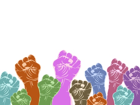 color fists with copy space above on white background のイラスト素材