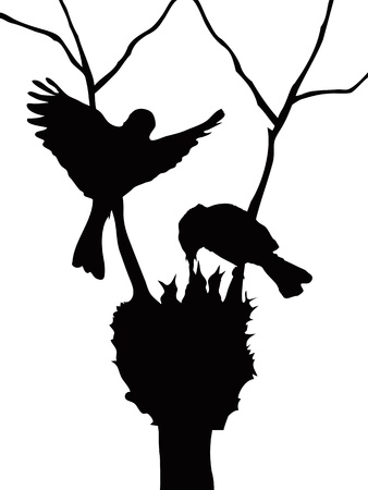 the silhouette of lovely birds familyのイラスト素材