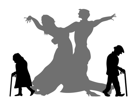 old couple dream to be the dancing partner in their youth timeのイラスト素材