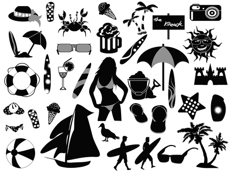 beach icons drew on white background のイラスト素材