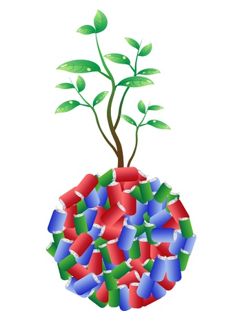 green plant growing from recycling aluminum cansのイラスト素材
