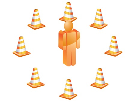 3D symbol people around with traffic conesのイラスト素材