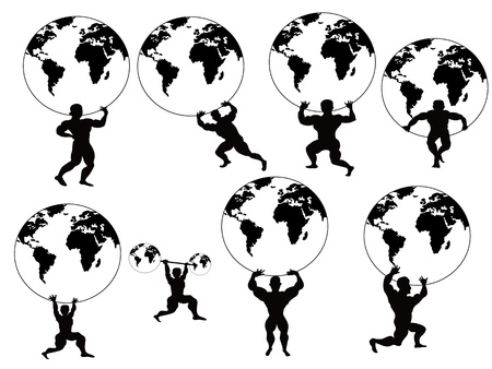 isolated strong man lifting earth on white backgroundのイラスト素材