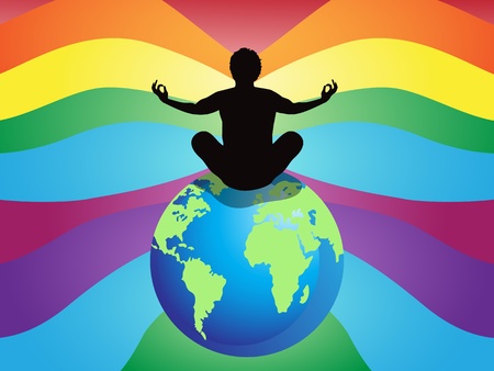man sitting on earth and doing meditationのイラスト素材