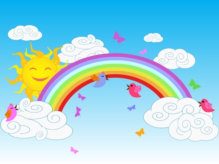 the background of colorful sunny rainbow in clear skyのイラスト素材
