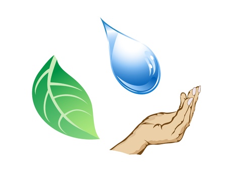 the cycle of water-drop, hand and leafのイラスト素材