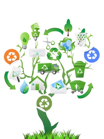 the green tree with eco icons for designのイラスト素材