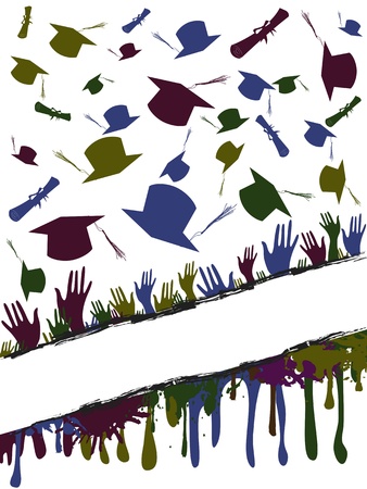 Grunge background illustration of a group of graduates tossingのイラスト素材