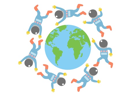 spaceman around the world-cartoon versionのイラスト素材