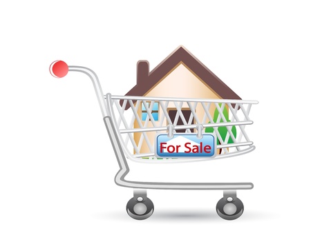 house in shopping cart for designのイラスト素材
