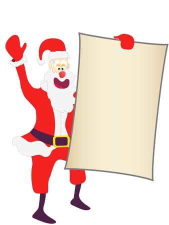 Christmas Santa holding a blank sign on white backgroundのイラスト素材