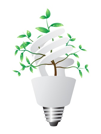isolated energy saving lightbulb with green plant on white backgroundのイラスト素材