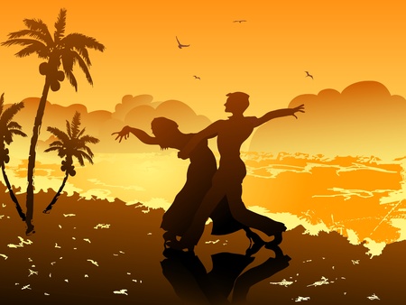 a couple dancing on the beach at sunsetのイラスト素材