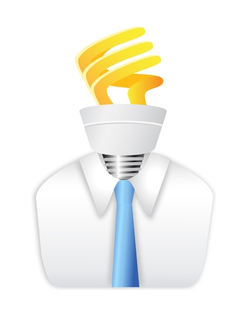 idea man with energy saving lightbulb instead of headのイラスト素材