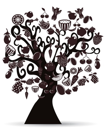 black fruits and vegetables tree for designのイラスト素材