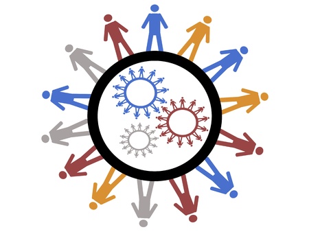 the working gear formed by symbol people aroundのイラスト素材