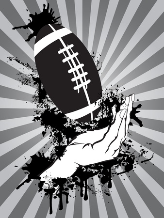 The grungy background of hands catching an American football のイラスト素材