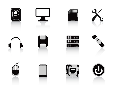 black computer equipment icon set for designのイラスト素材