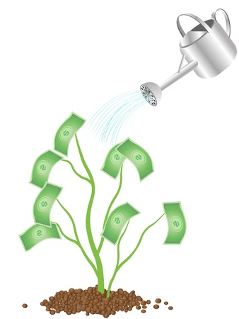 watering money tree to growのイラスト素材
