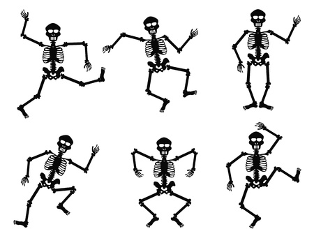 isolated Skeletons dancing on white backgroundのイラスト素材