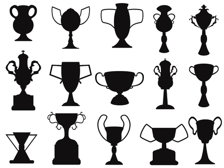 set of black champion cup icon for designのイラスト素材