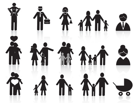 set of black happy family icons for designのイラスト素材