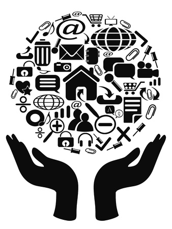 hands holding icons for web designのイラスト素材