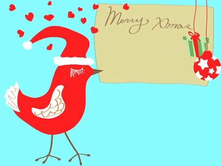 Christmas bird carrying xmas card for Chirstmas holidayのイラスト素材