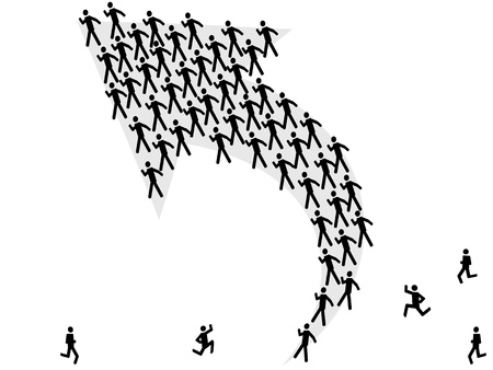 a group of symbol people following the arrow direction