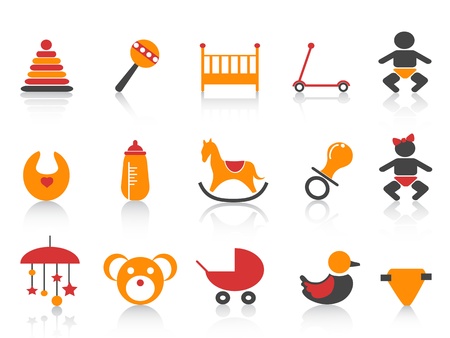 simple baby icons set with orange ,red and black colorのイラスト素材