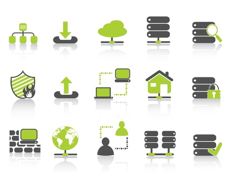 isolated green network server hosting icons on white backgroundのイラスト素材
