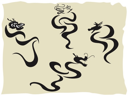 hand drawing chinese dragon,Ink Painting on brown paperのイラスト素材
